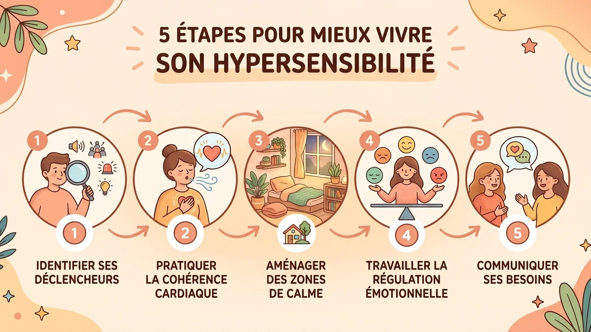 Infographie des 5 étapes pour mieux vivre son hypersensibilité au quotidien