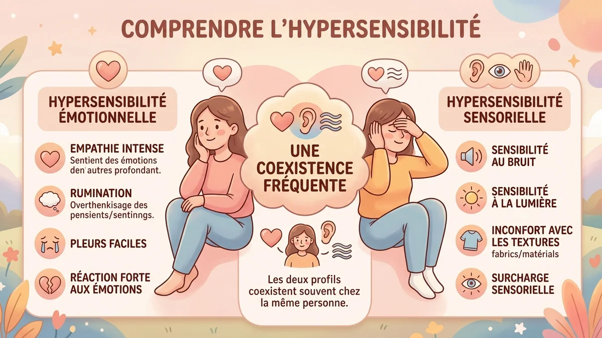 Infographie comparant hypersensibilité émotionnelle et sensorielle