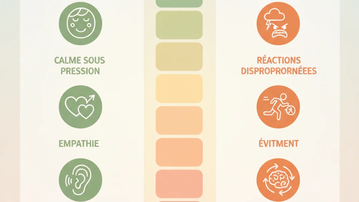 Infographie comparative des signes d'un QE élevé versus un QE à développer, avec échelle visuelle et icônes pour chaque critère