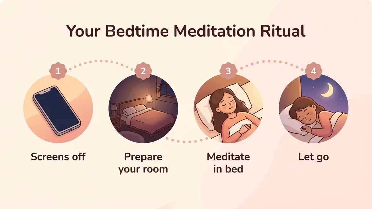 Diagram of the 4-step bedtime meditation ritual for falling asleep naturally and gradually