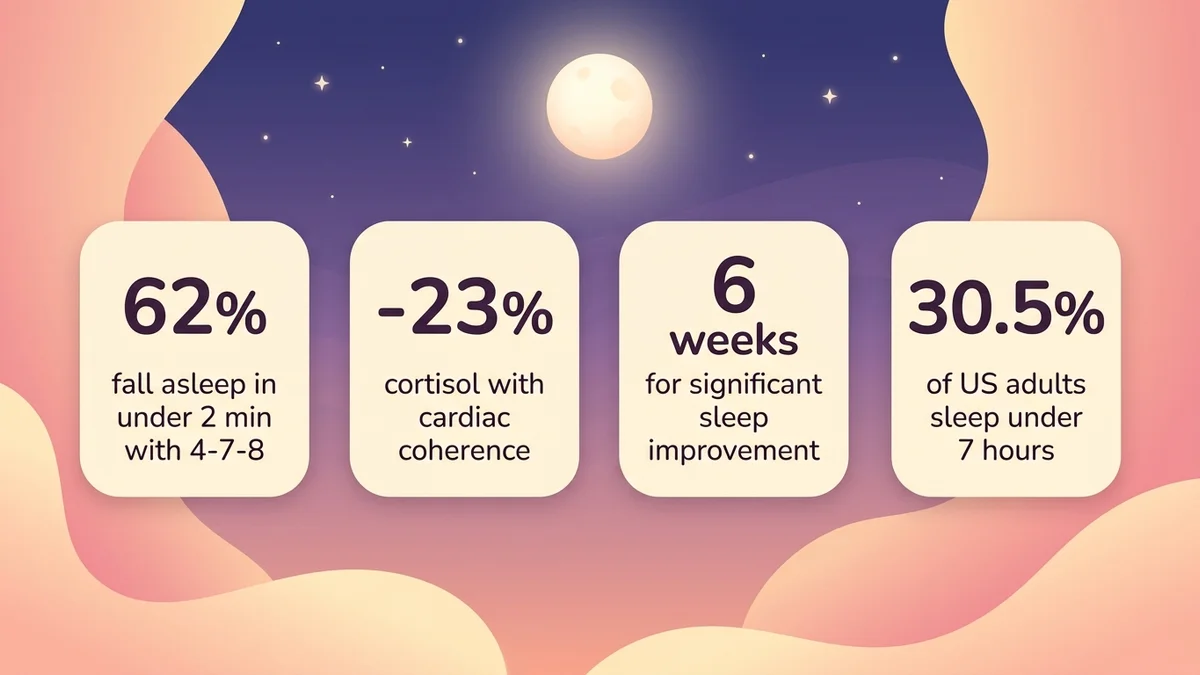 Infographic of key statistics on the effectiveness of meditation for sleep according to scientific studies
