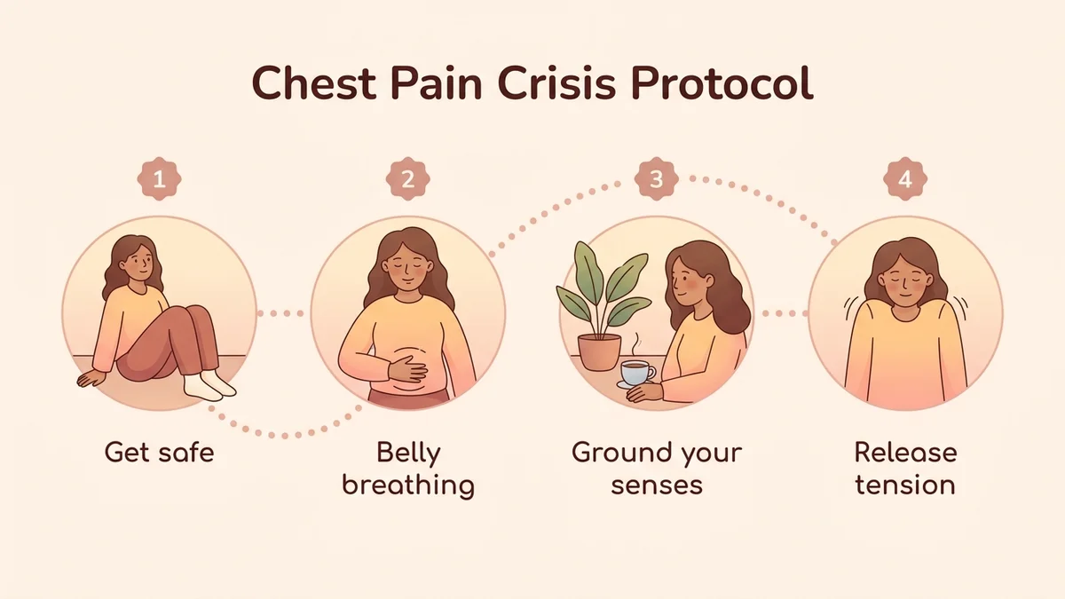 Diagram of the 4-step crisis protocol to relieve stress chest pain