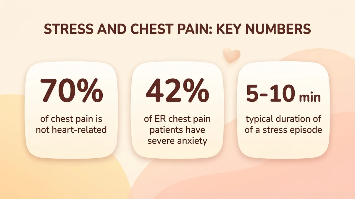Statistics infographic: stress and chest pain by the numbers