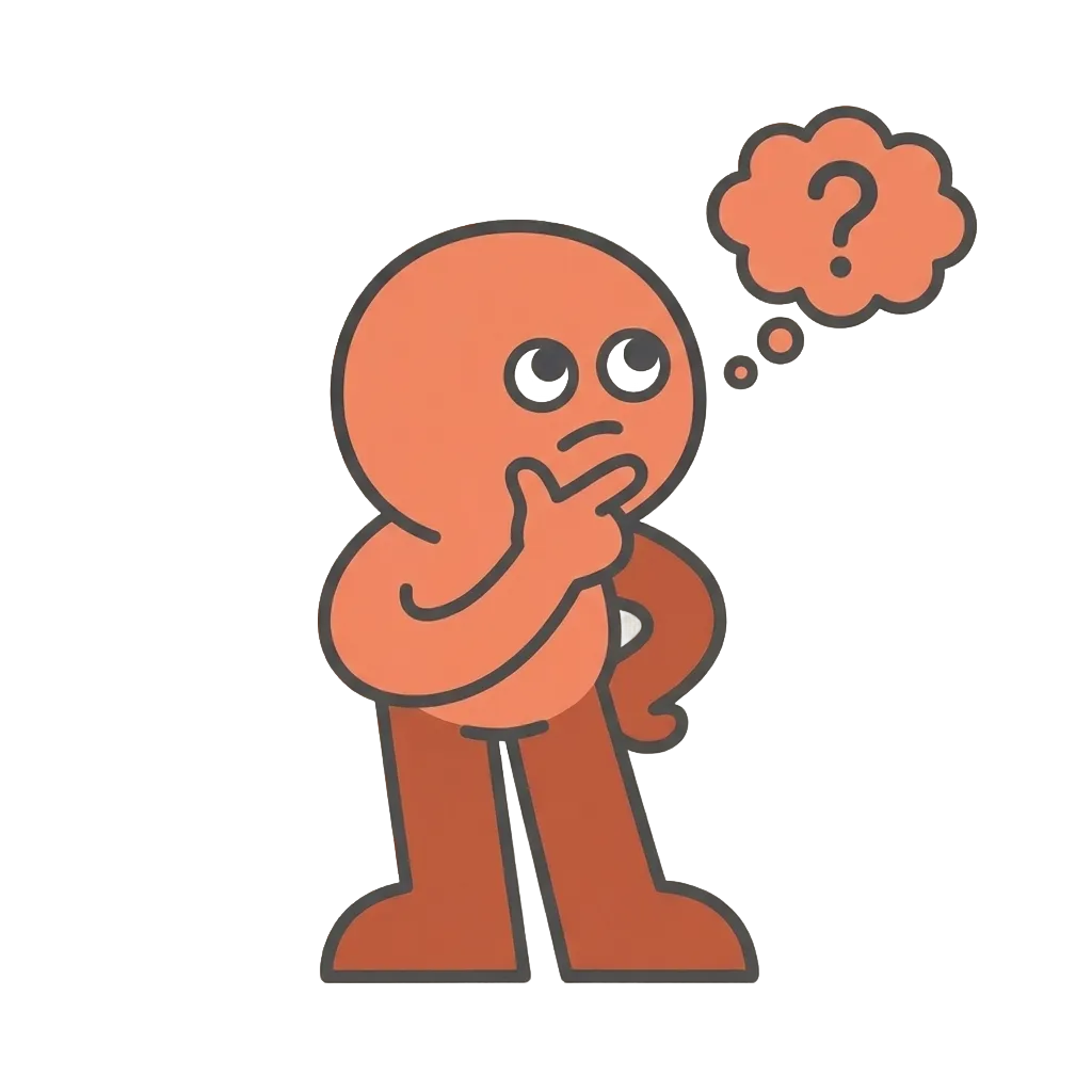Soft illustration of a thoughtful character with thoughts spinning around their head
